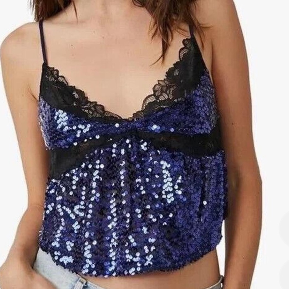 BRAND NEW FREE PEOPLE Black and Blue Sequin Camisole